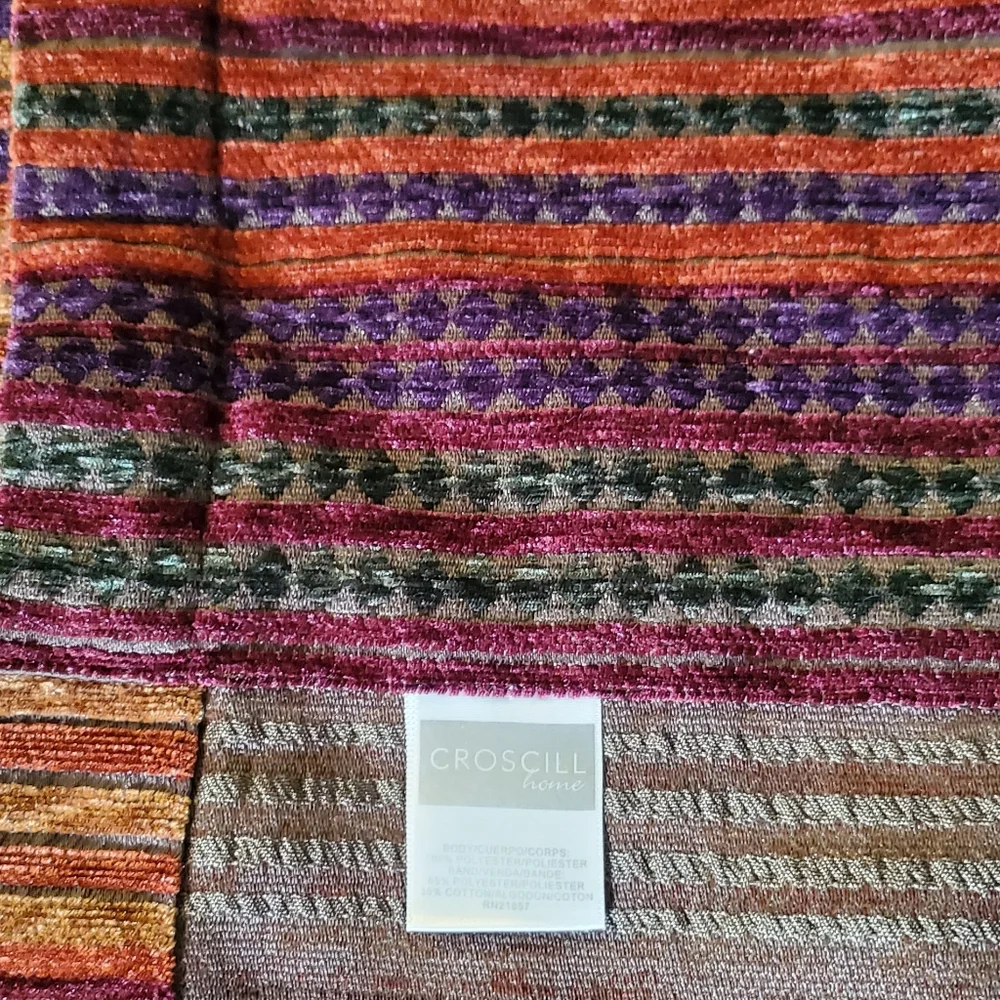 🦜 2/10 Croscill Home Long Stripe Valance With Faux Leather Trim. 86